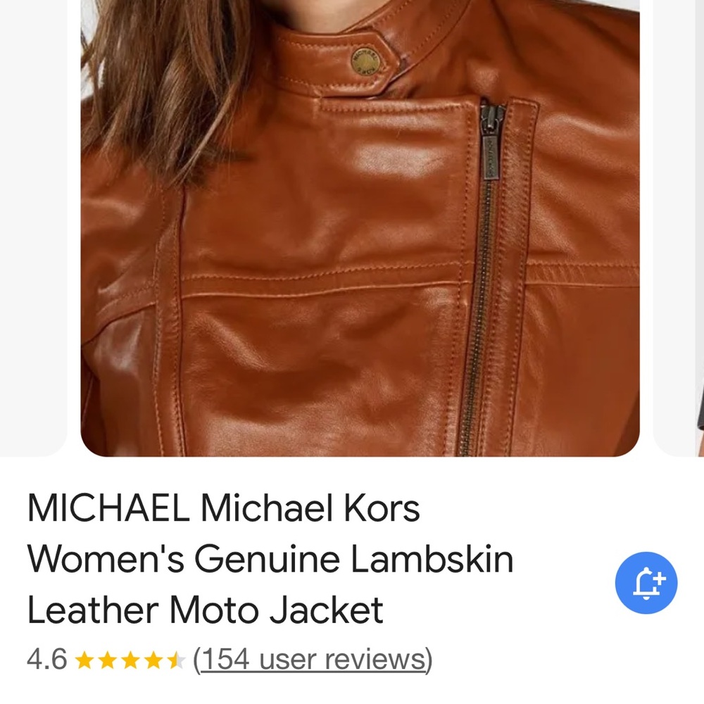 MICHAEL Michael Kors Women's Genuine Lambskin Leather Moto Jacket  brown color.